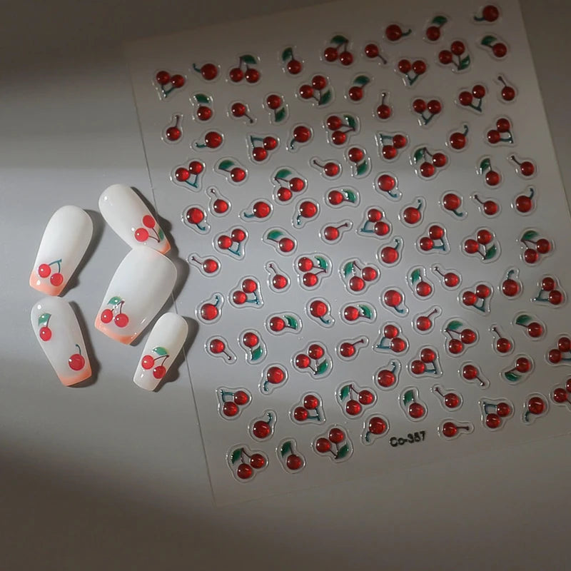 Self-Adhesive Cherry Nail Stickers - Cute Summer Fruit Design for Nails