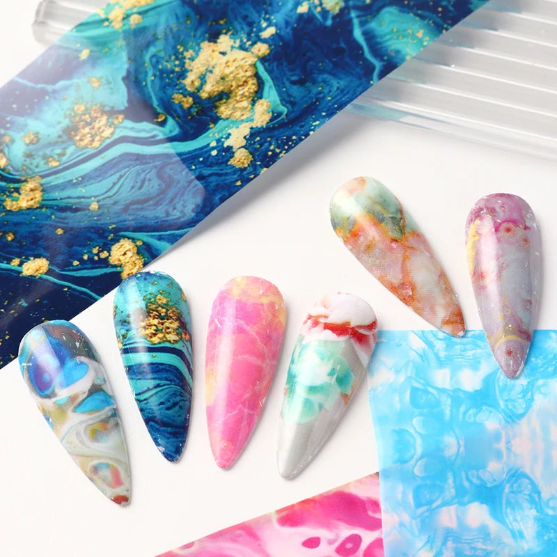 10pcs Marble Nail Foil Transfer Stickers Watercolor Geometric Nail Art