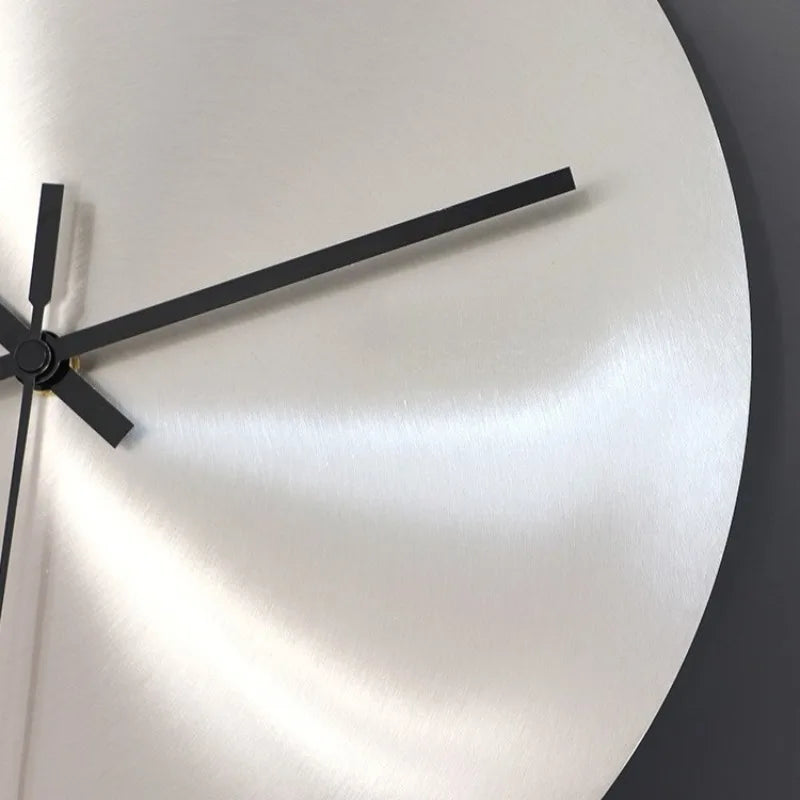 Modern Wall Clock - Silent Silvery Round Metal Wall Watch for Living Room Home Decor