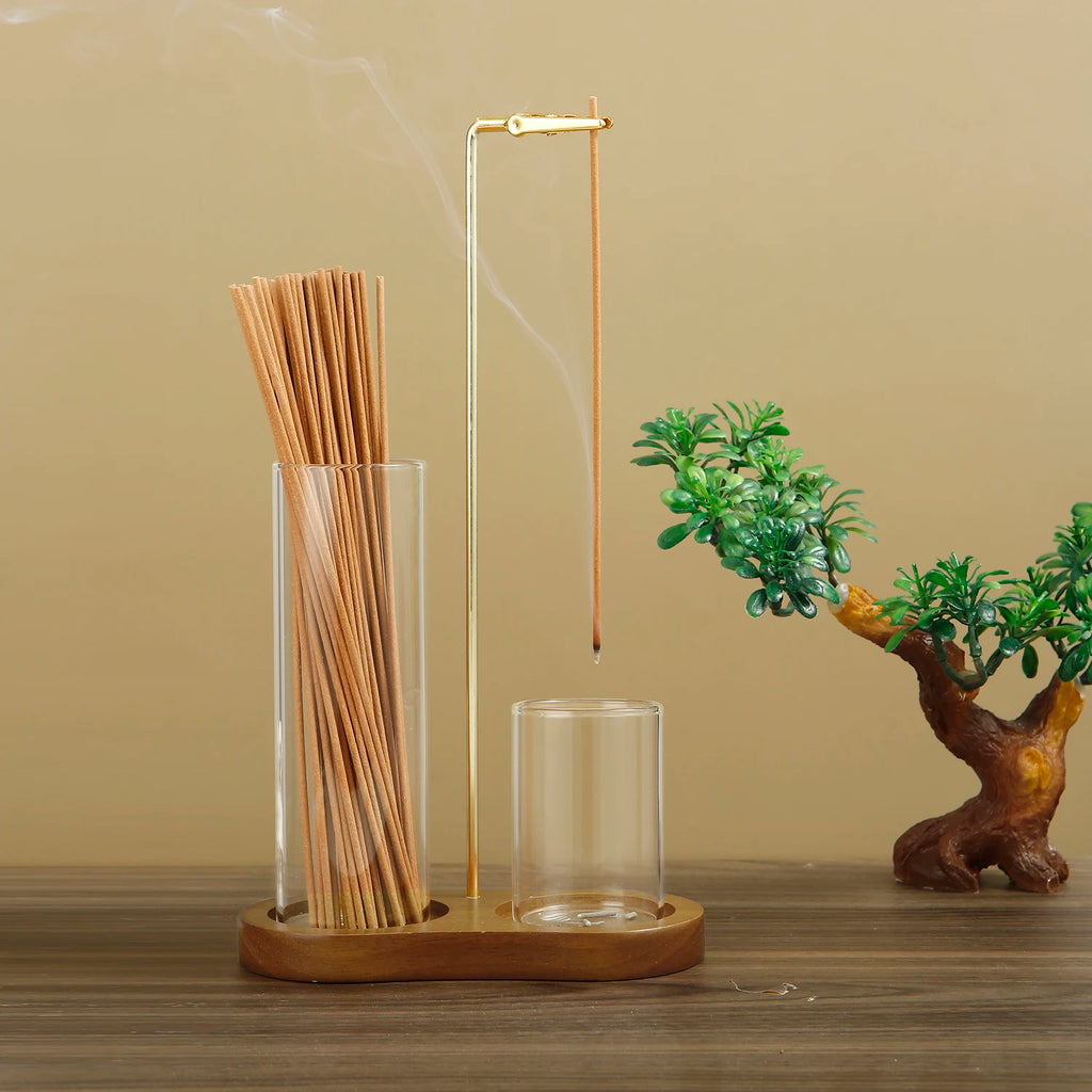 2-in-1 Glass Incense Holder for Sticks with Ash Catcher and Organizer
