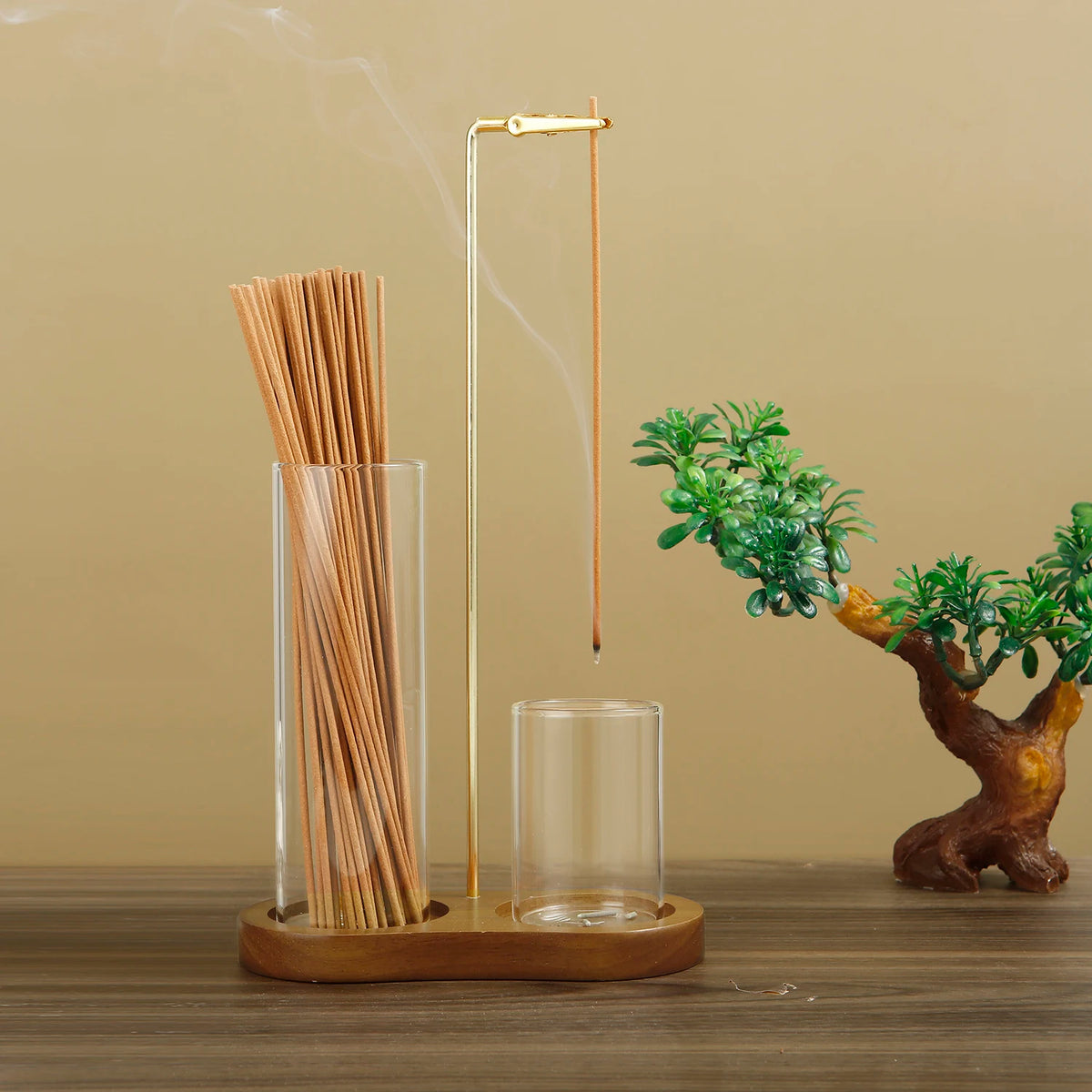 2-in-1 Glass Incense Holder for Sticks with Ash Catcher and Organizer