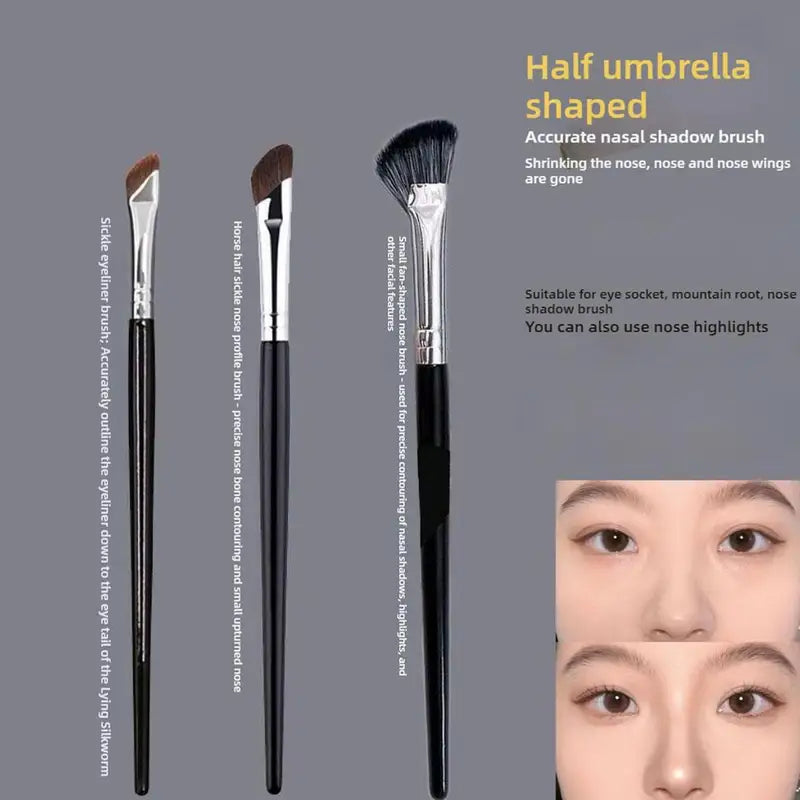 3Pcs Makeup Nose Brush Set - Contouring, Highlighting & Concealer Tools