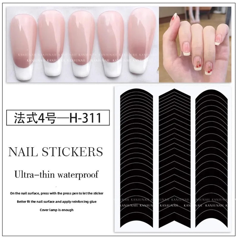 French Nail Sticker Set - Grid & Pattern Self-Adhesive Nail Art Decals