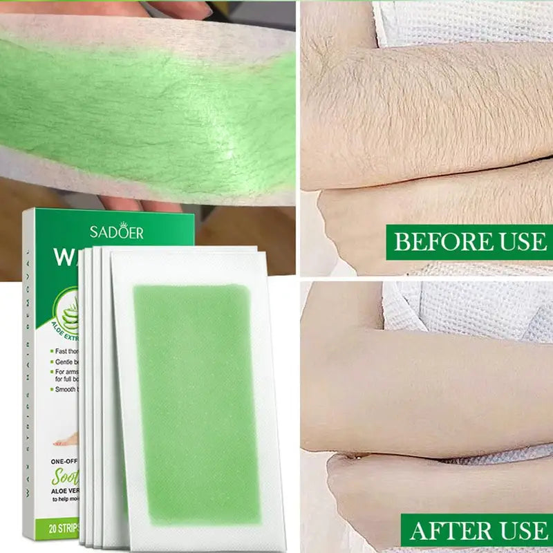 Hair Removal Wax Strips for Face & Body - Double Sided Cold Wax Paper, 20 Sheets