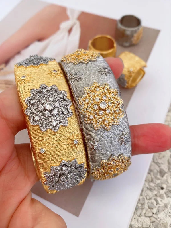 European and American Retro Copper Gold-Plated Zirconia Jewelry Ring and Bangles Set