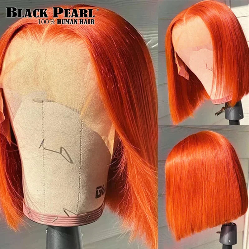 Black Pearl Lace Front Human Hair Wig Short Straight Bob Glueless Wig for Easy Styling