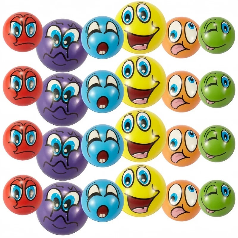 12-Pack Soft Stress Balls - Funny Expression PU Foam Squeeze Toys for Wrist Exercise and Anxiety Relief