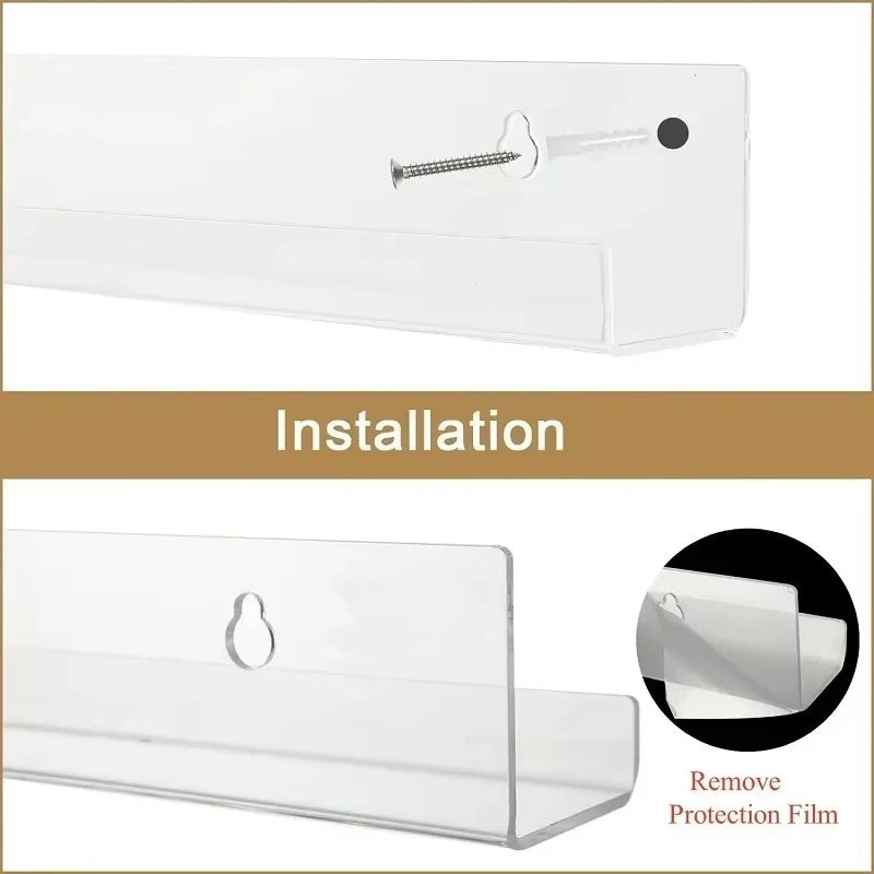 Acrylic Record Display Shelf Set - Wall Mount Vinyl Album Storage Racks - Clear 2pcs