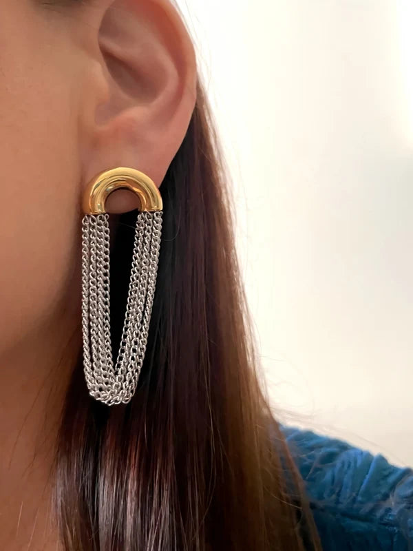 Waterproof Stainless Steel Tassel Chain Earrings for Women - Daily Jewelry