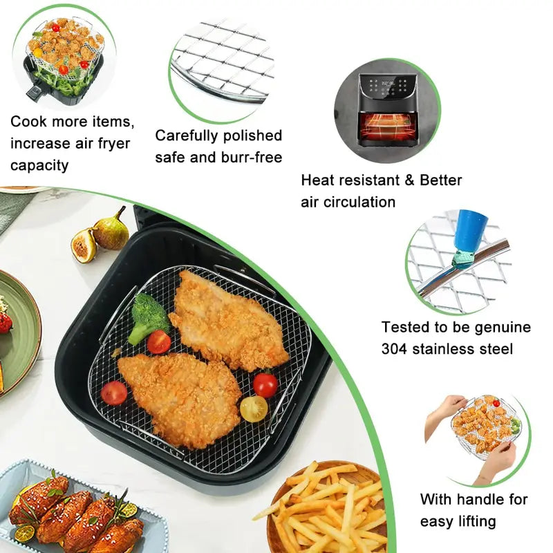 Air Fryer Baking Rack Set Metal Square Round Rectangle Oven Grill Accessories