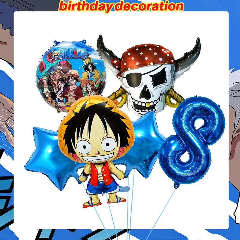 One Piece Birthday Party Decor Set with Plates Banner Balloons Cake Topper