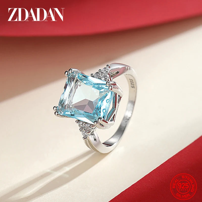 Sterling Silver Aquamarine Gemstone Ring for Women Wedding Party Jewelry