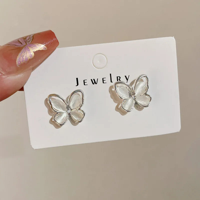 Magnetic Ear Clip No Piercing Jewelry for Women Butterfly Opal Zircon Studs