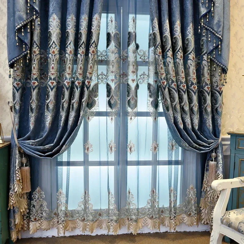 European Embroidered Luxury Curtains for Living Room and Bedroom - Custom Size & Style