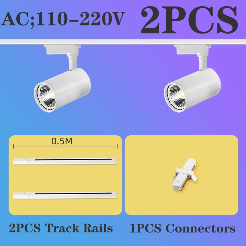 Full Set LED Track Light Fixture Rail 110-220V COB Ceiling Spot Lighting for Retail & Home
