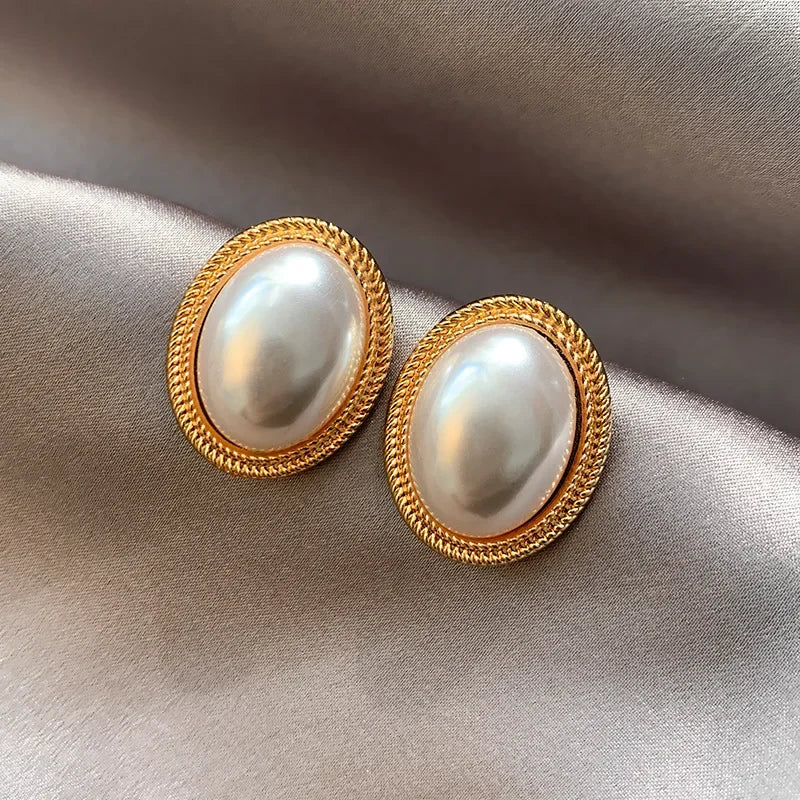 Delicate Baroque Imitation Pearl Oval Stud Earrings for Women - Korean Style Jewelry