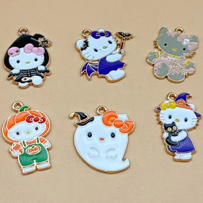 Halloween Cartoon Cat Skeleton Jewelry Pendant Keychain Set - DIY Accessory