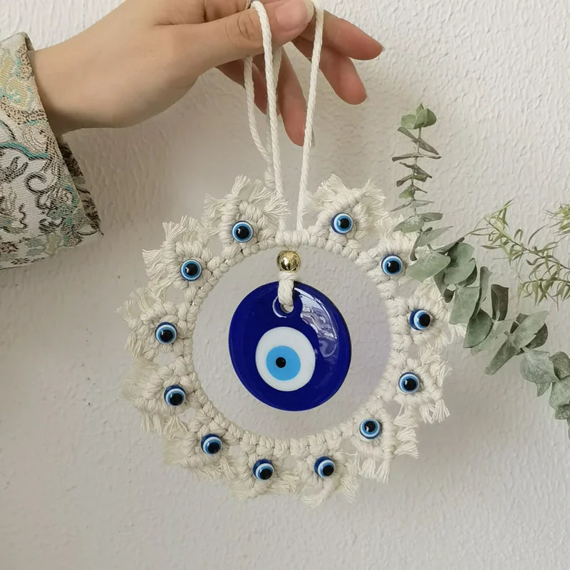 Large Blue Evil Eye Wall Decor - Handcrafted Circle Wall Hanging for Home Safety & Protection