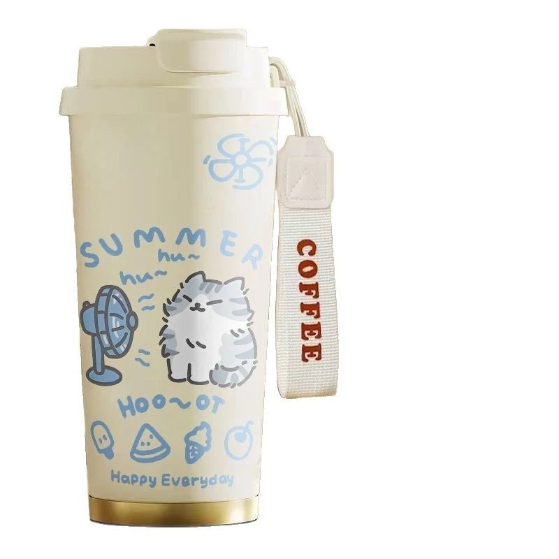 520ml Cute Cartoon Cat Insulated Stainless Steel Cup Double Wall Hot Cold Drinkware
