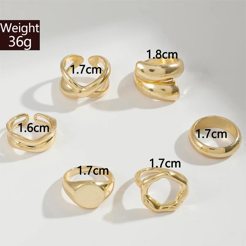 Women’s Gold Irregular Intersect Ring Set - 6 Piece Party Jewelry