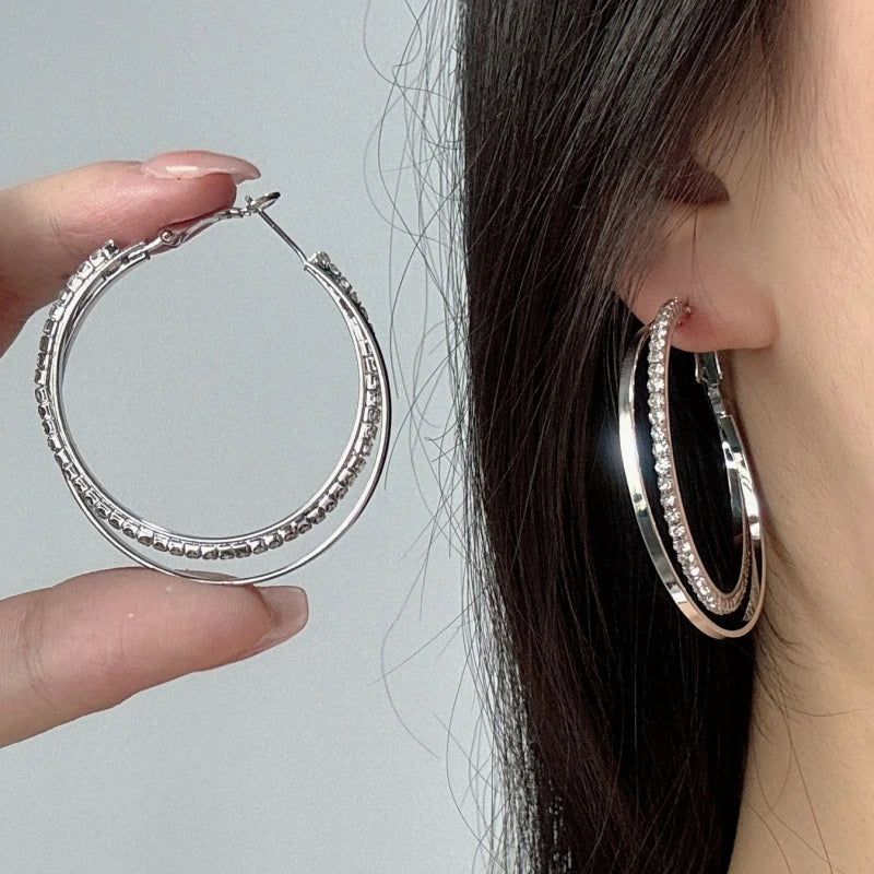Women's Hoop Earrings Rhinestone Twisted Circle Large Loop Jewelry - Exaggerated Round Punk Hiphop Style