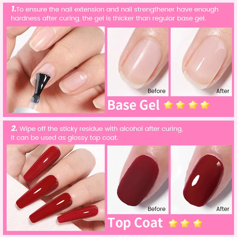 6-in-1 Nail Gel Glue Kit with Base, Top Coat & False Tips - 15ml
