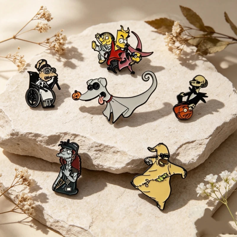 6/12 PCS Cartoon Enamel Pins Set with Homer J Simpson Badge Cute Jewelry Gift