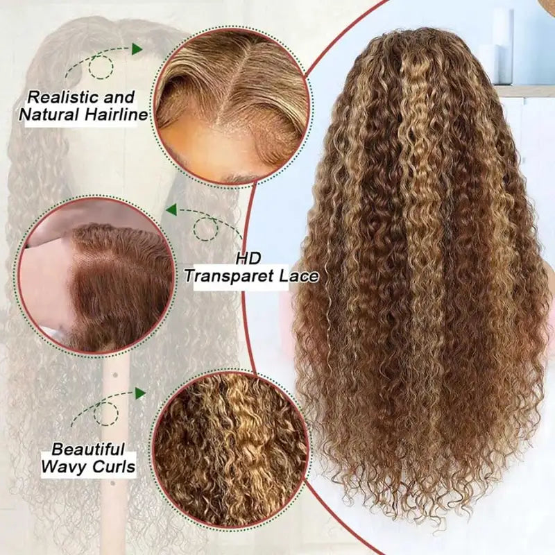 Highlight Human Hair Wigs Curly 13x4 HD Lace Frontal Honey Blonde Options