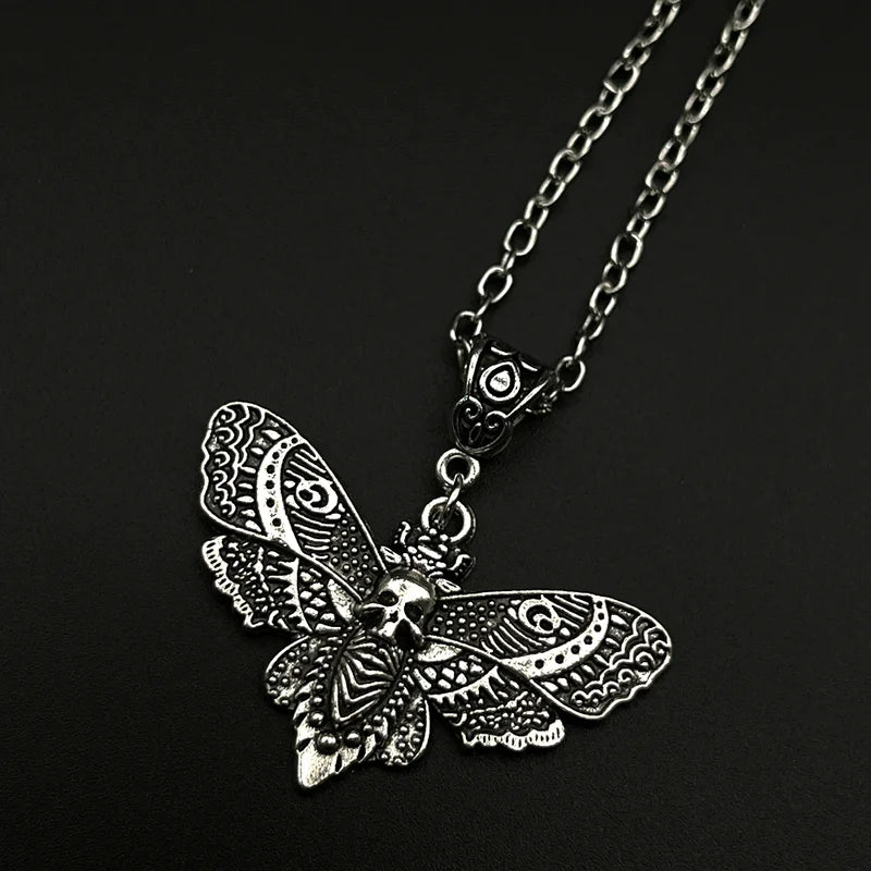 Gothic Deaths Head Skull Moth Pendant Necklace Jewelry Insect Birthday Gift