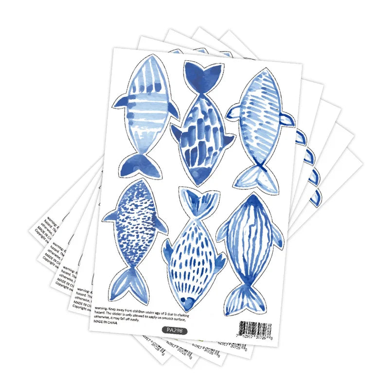 Watercolor Fish Wall Decals - Waterproof Peel & Stick Sea & Geo Design for Kids Room
