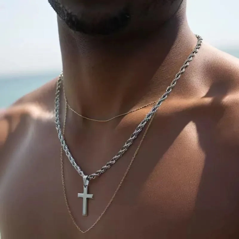Cross Pendant Necklace for Women Men Stainless Steel Chain Jewelry - Y2K Party Decor Gift