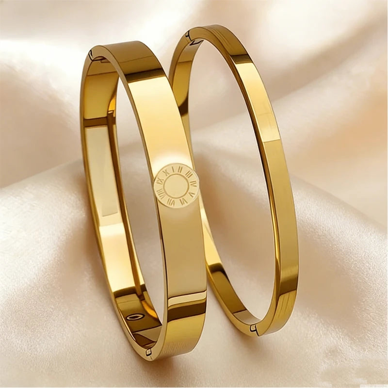 Minimalist Roman Numerals Stainless Steel Bracelet Set for Women - Waterproof Jewelry Gift