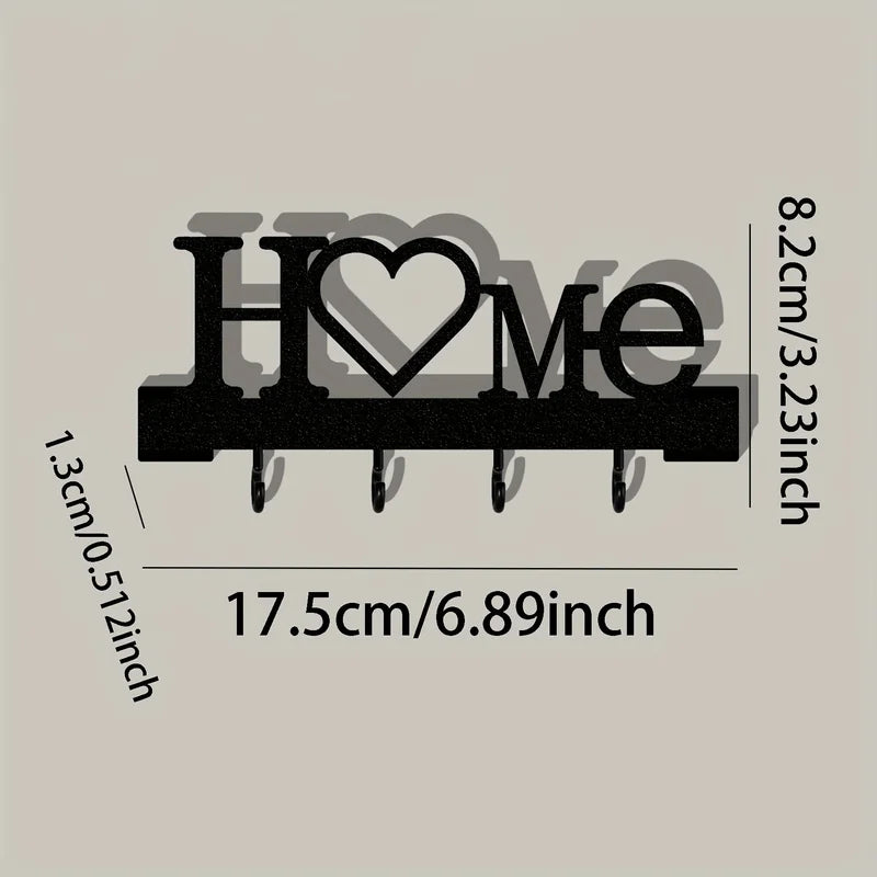 Home Love Shaped Key Holder with Hooks Wall Mount Metal Organizer for Living Room Decor