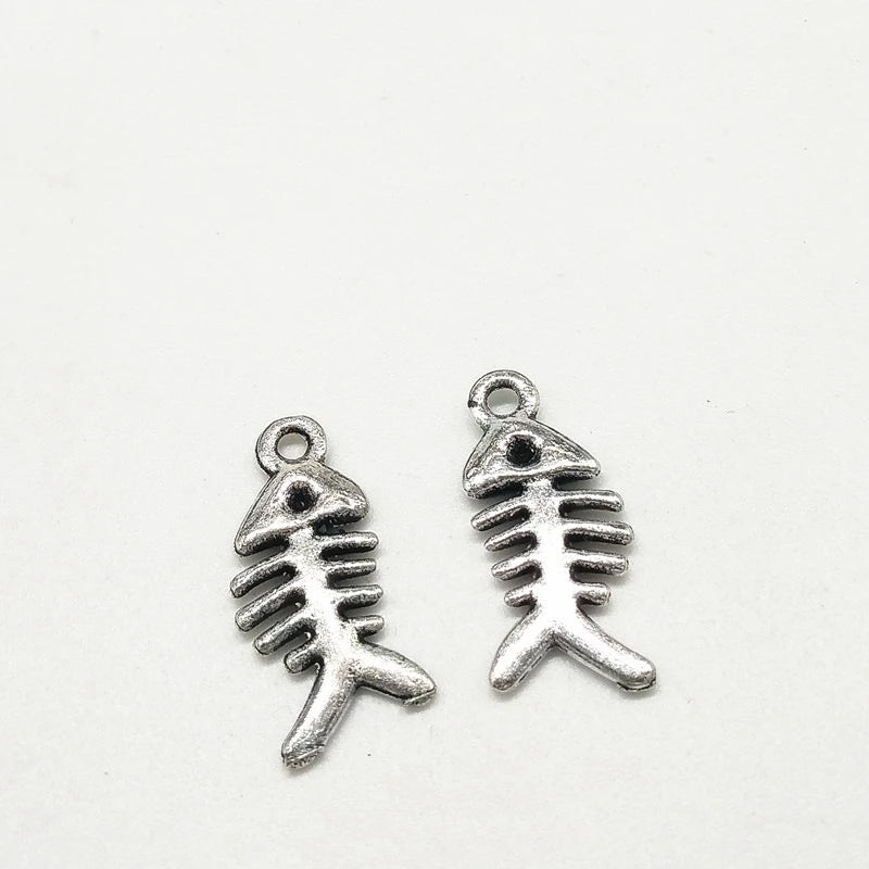 10Pcs Silver Fish Bone Pendant Charms for Jewelry Making DIY Accessories