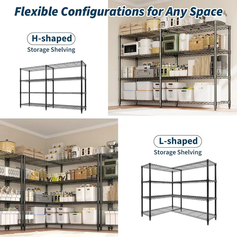 Heavy Duty Metal Storage Shelves - Adjustable Wire Shelving Unit for Kitchen Garage Pantry Commercial