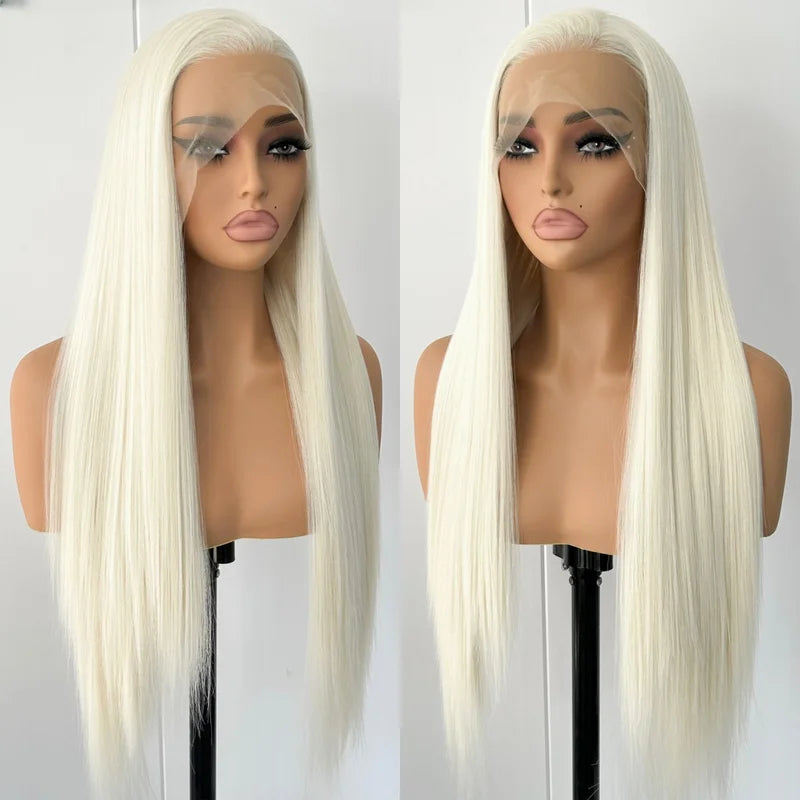 Long Blonde Synthetic Lace Front Wig for Women - Glueless, Straight, Natural Hairline