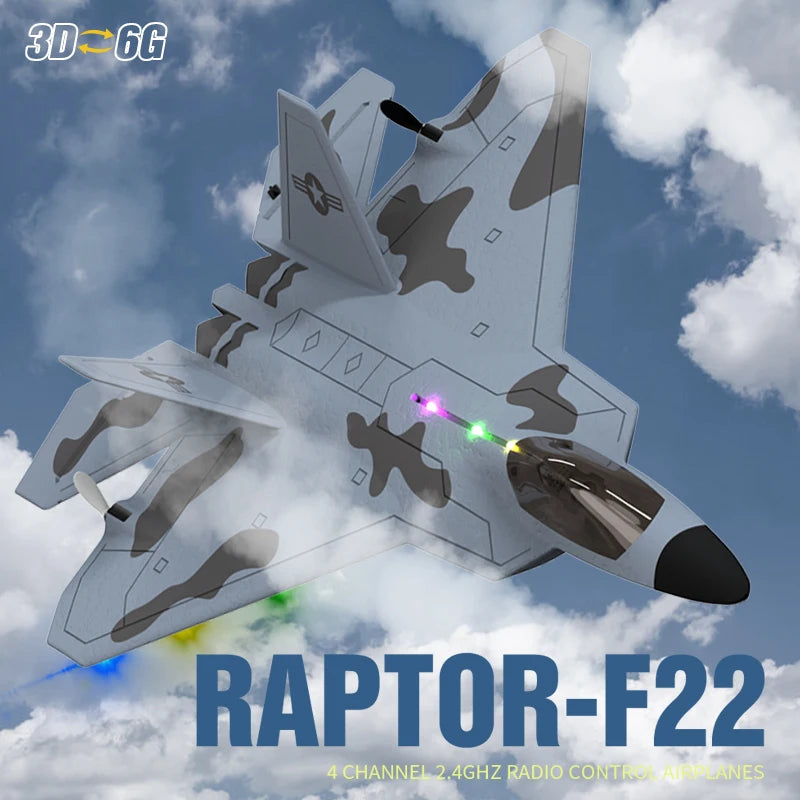 RC Airplane 2024 F22S Warplane with Gyroscope LED Lights - Outdoor Flying Toy