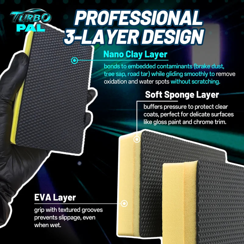 Nano Clay Sponge 2-Pack - Scratch-Safe Car Detailing & Multi-Surface Cleaning