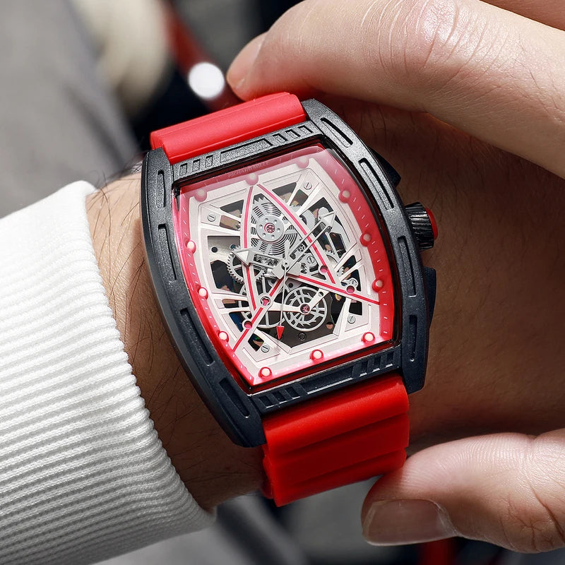 Men's Skeleton Dial Quartz Watch with Silicone Strap - Casual Sports Wristwatch