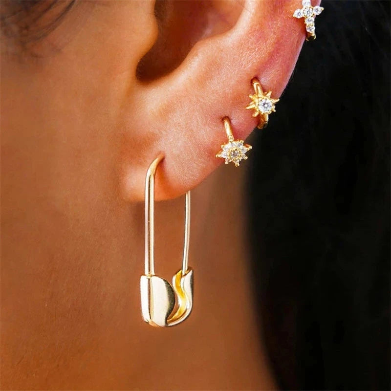 Minimalist Safety Pin Shape Leverback Earrings – Gold Plated U-Shaped Lock Pendant Jewelry