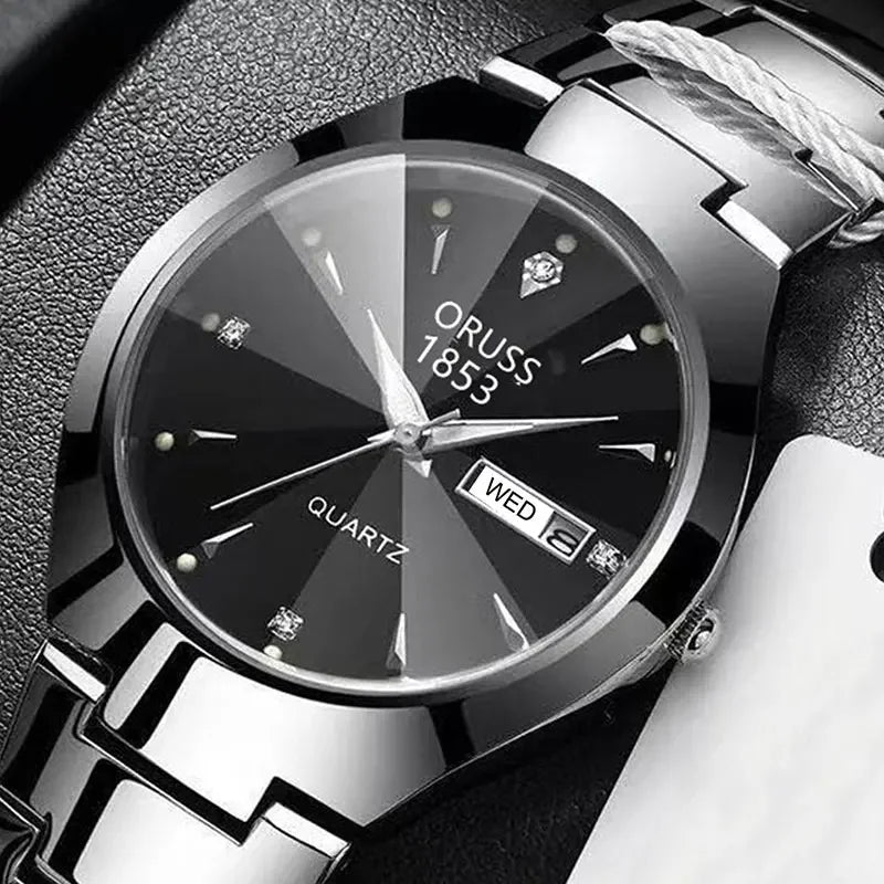 Men's Waterproof Luminous Dial Quartz Watch with Week Calendar - High Quality Stainless Steel