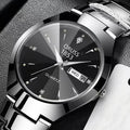Men's Waterproof Luminous Dial Quartz Watch with Week Calendar - High Quality Stainless Steel