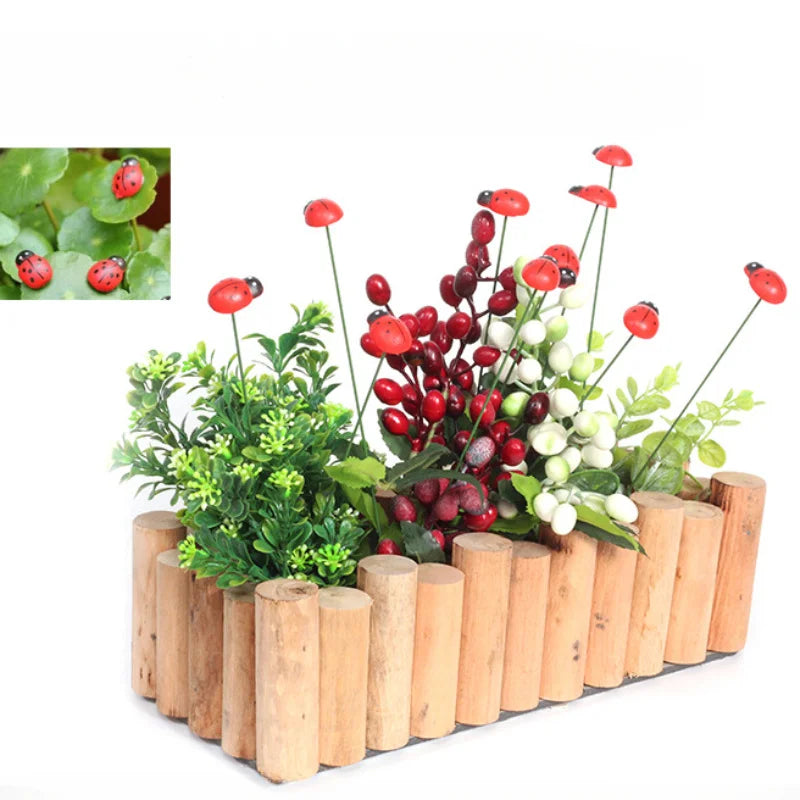 Wooden Ladybug Garden Stakes Set 10pcs Outdoor Yard Decor Easter Festival