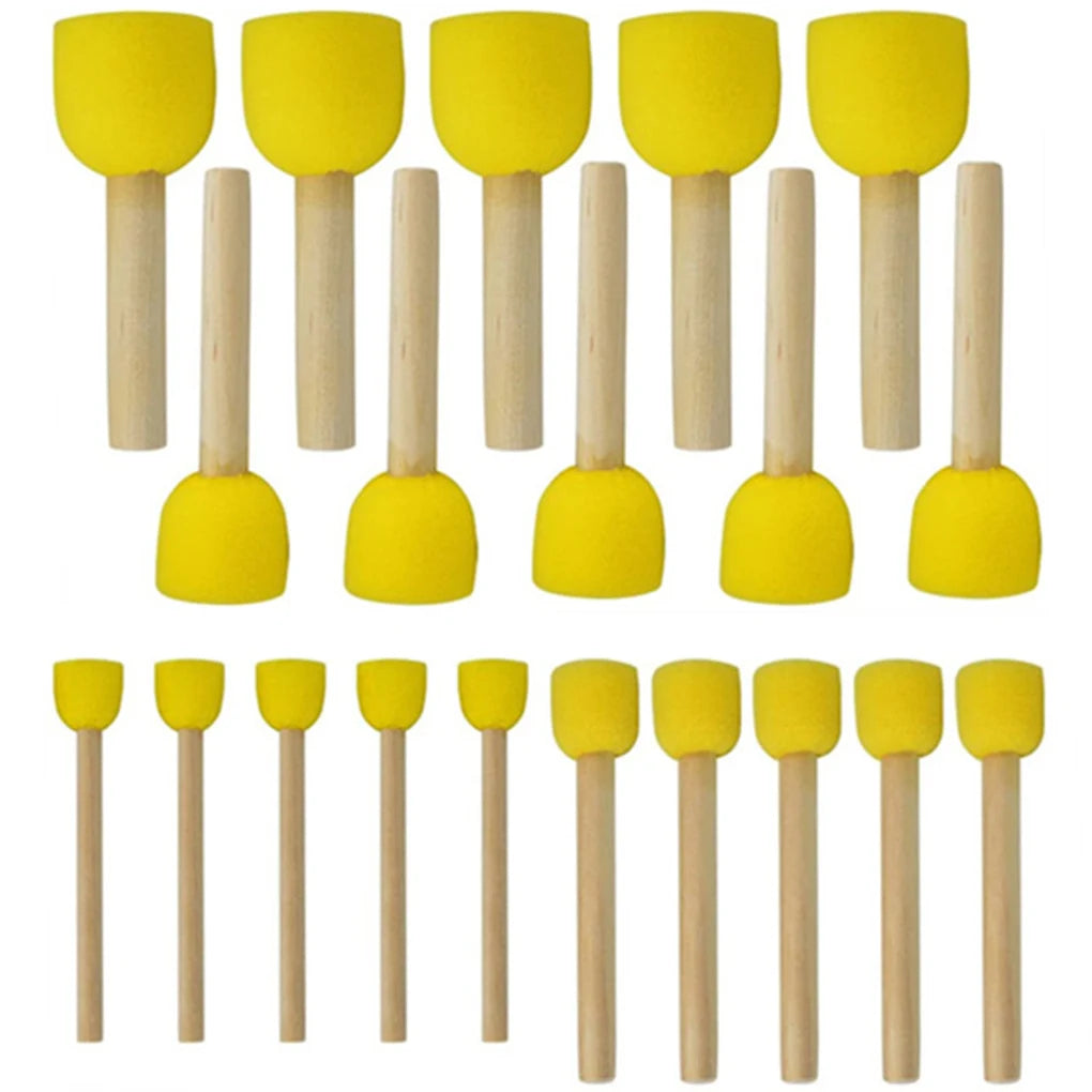 Kids Painting Sponges Brush Set - 20pcs Round DIY Craft Tools with Wood Handles