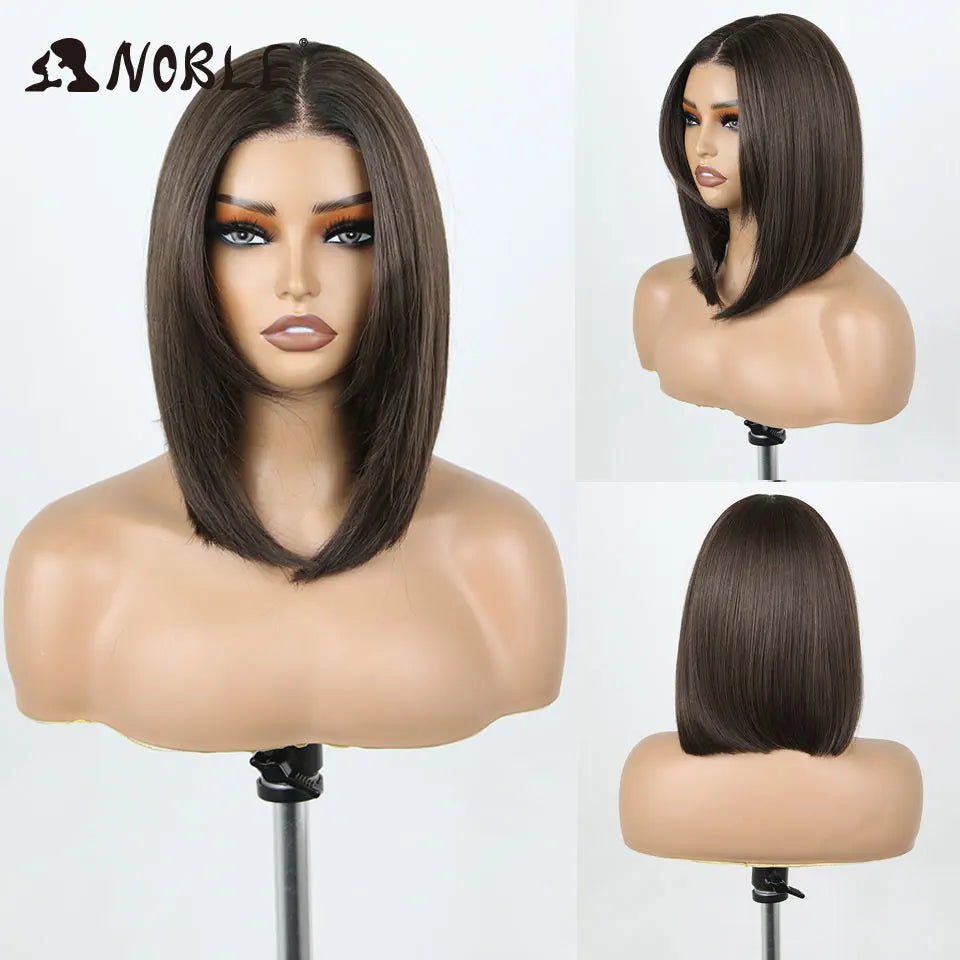 Synthetic Lace Front Wig for Women 12 Inch Ombre Brown Blonde Bob Cosplay Hair