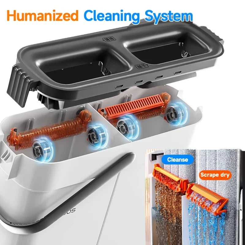 Spin Flat Mop Set with Bucket and Scraper - Hands-Free Household Floor Cleaning