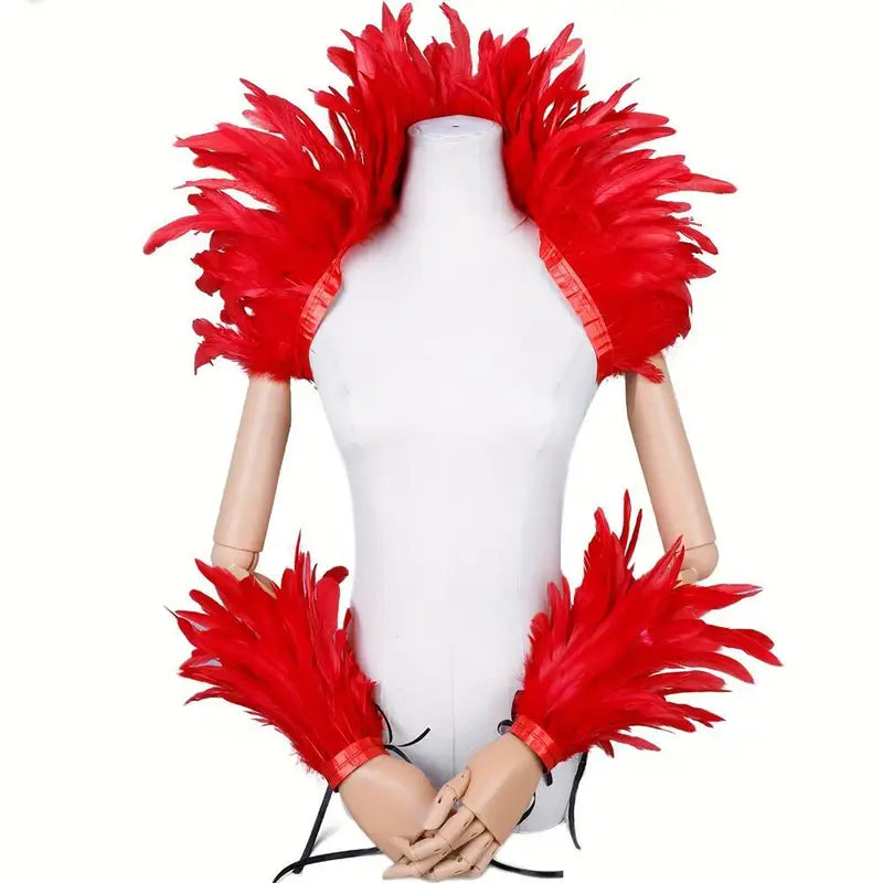 Halloween Punk Cosplay Feather Masked Ball Gown Shawl - Red, Yellow, Mint Options