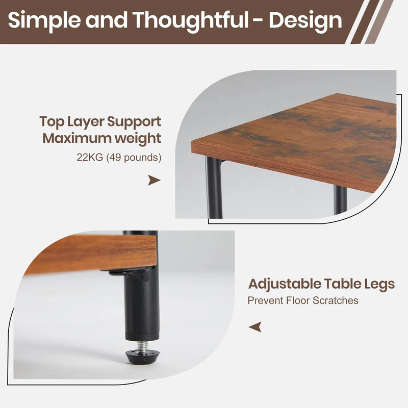 Multi-Tier End Table with Adjustable Feet - Space Saving Nightstand for Bedroom Living Room Office