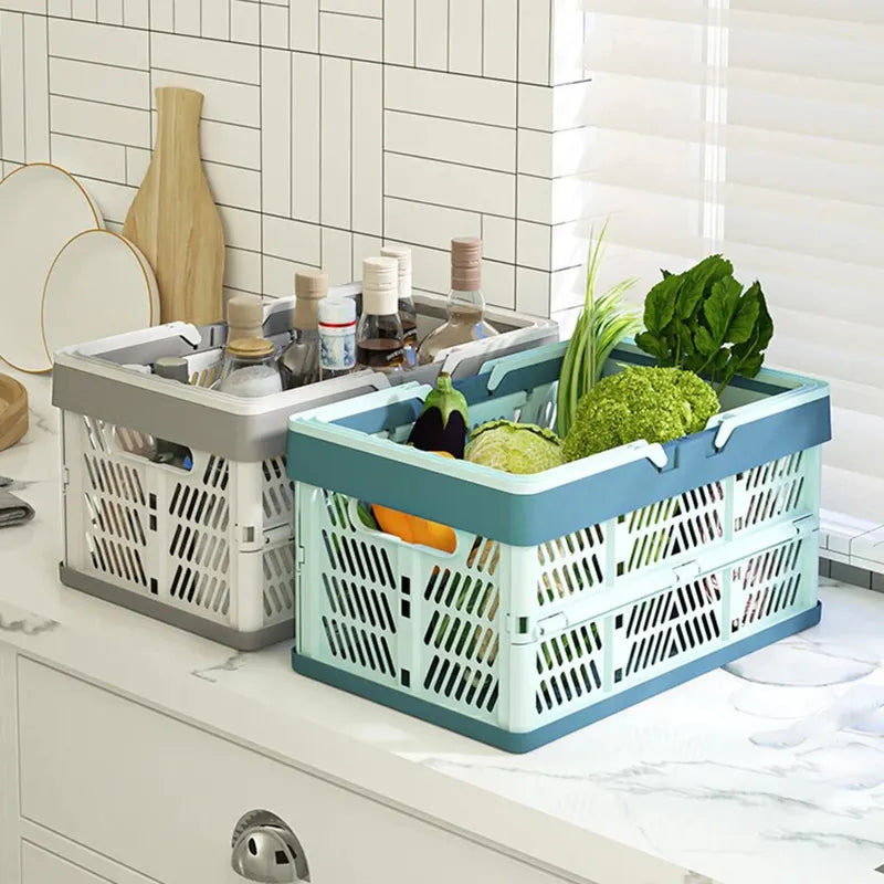 Foldable Plastic Storage Basket for Fruits and Vegetables - Portable, Space-Saving Design