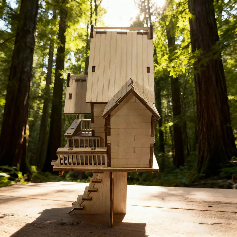 DIY Wooden Tree-Shaped House Model Kit 3D Puzzle Building Blocks Christmas & Halloween Gift